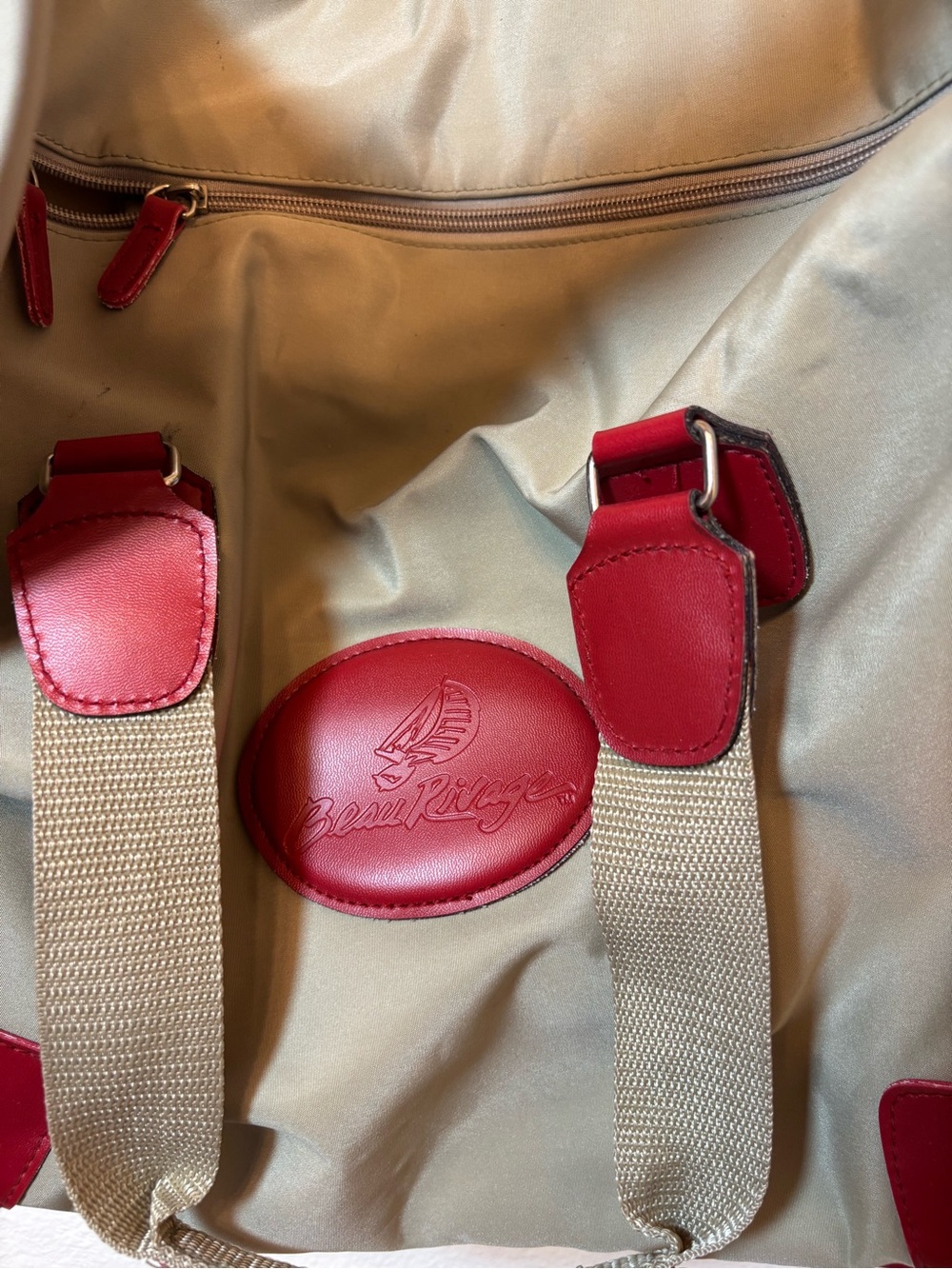 Beau Ridge Tan Nylon duffle with Red Leather Accents - Picture 4 of 8